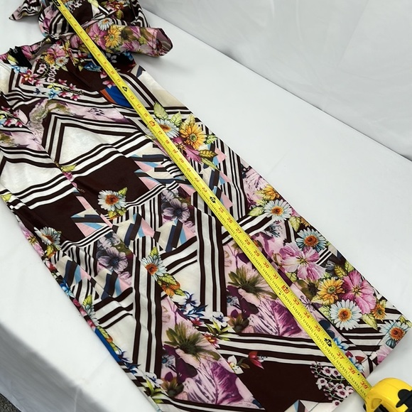 CQ BY CQ Mixed Media Floral Geo Dress with puff sleeves shoulder bows size Small - Picture 10 of 10